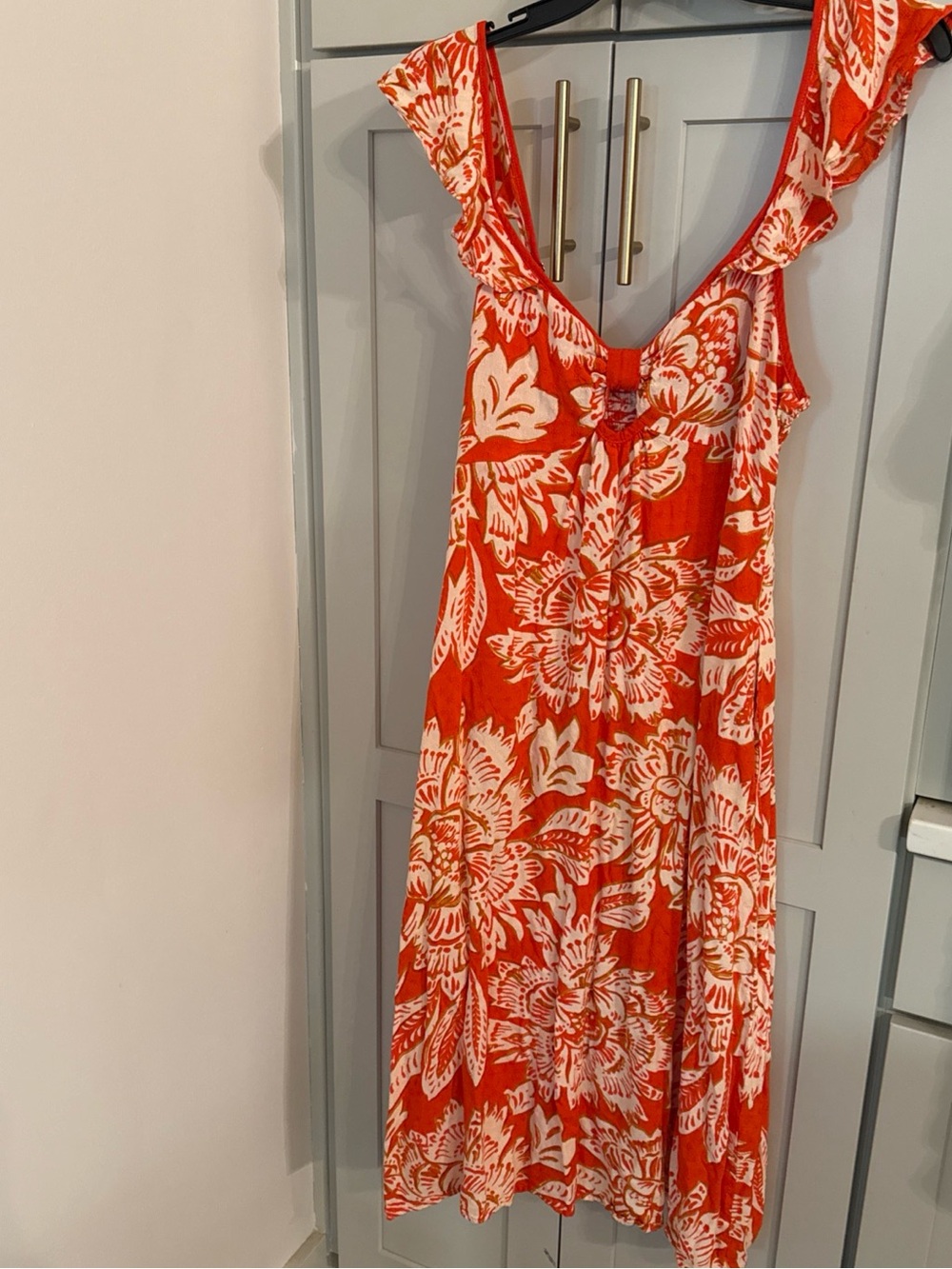 Band Of The Free Womens Floral Midi Dress Open Front Flare Spaghetti Strap Small